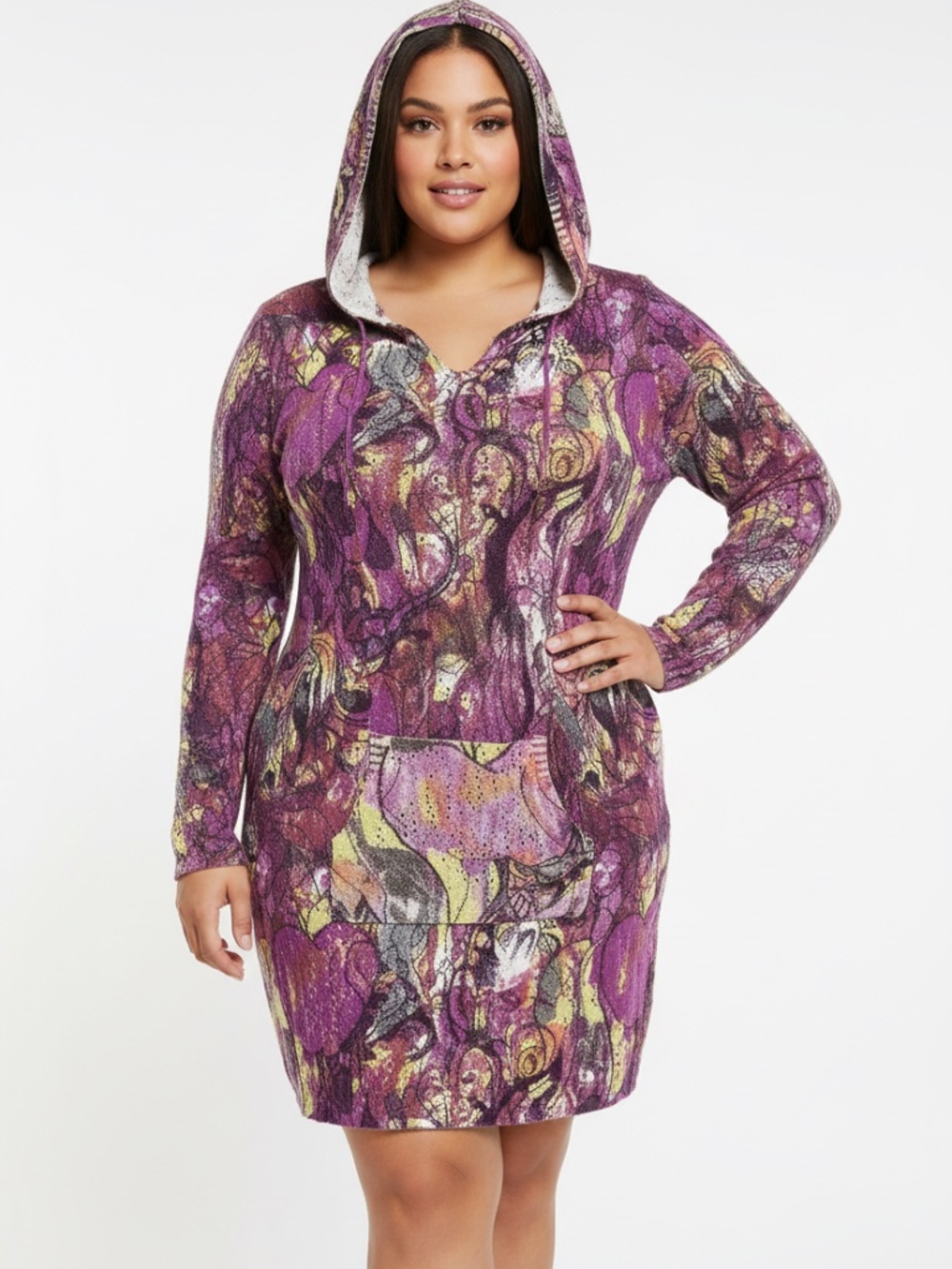NEW Apple Bottoms Y2K Watercolor Hoodie Hoody Dress Tunic Sweater long XL